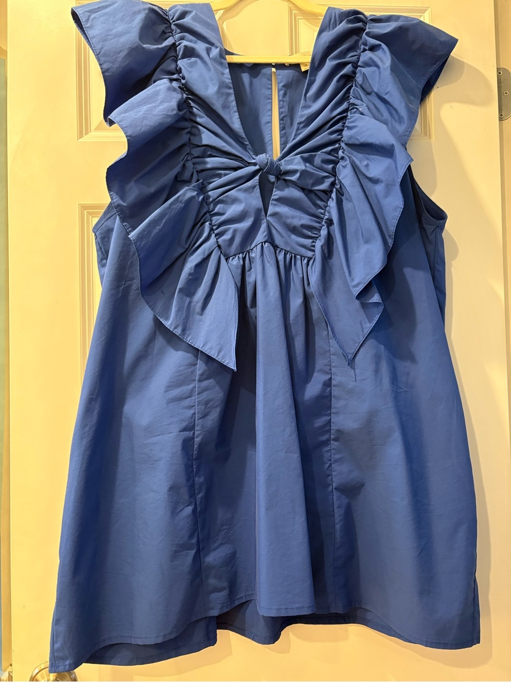 Anthropologie Blue Ruffle Tie-Front Mini Dress